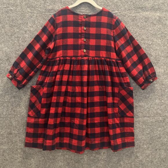 Hanna Andersson Dress Girls Size 10 Red Plaid Flannel Long Sleeve Pockets Comfy - Picture 4 of 11